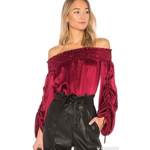 PARKER Burgundy Red Valentino Off The Shoulder Blouse Top 100% Silk Size‎ XS New